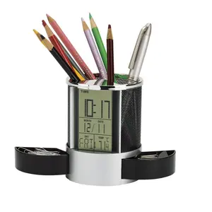 Despertador digital LCD para música, soporte para bolígrafo con calendario, multifunción - Product Image 1