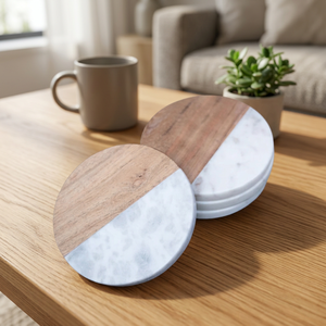 Premium Grade Wood Walnut Coaster <b>Set</b> Artistic Design Trendy <b>Table</b> Arrangements India Handmade Drink Mats Tabletop Pads Unit - Product Image 1
