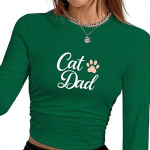 Chemise à manches longues tricotée pour femme Y2K Cat Dad Paw Print - Product Image 1