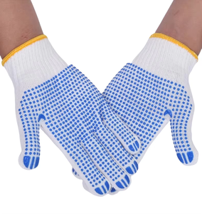 Venta al por mayor en stock: guantes punteados de PVC de un solo lado antideslizantes punteados azules baratos y de alta calidad, guantes de trabajo punteados. - Product Image 1