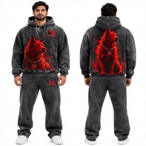 LIME MOON Chándal con Capucha para Hombre, Estampado de Lobo Rojo, Transpirable, Manga Larga, Ropa Casual de Invierno, 100% Algodón, Ligero, Corte Regular - Product Image 1