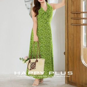 Vestido Largo Maxi de Gasa con Estampado Floral y Cuello Halter, Talla Grande para Mujer, Cintura Natural, Happy Plus - Product Image 4