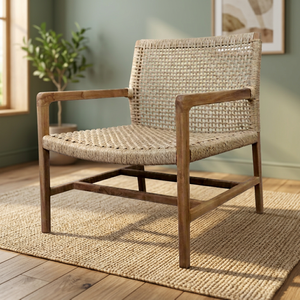 Silla de Comedor de Madera de Teca con Tejido de Cuerda, Sillón Resistente a la Intemperie, Muebles Modernos para Comedor, Jardín o Terraza - Product Image 2