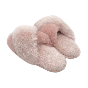 Scivoli in pelliccia a punta aperta in schiuma di memoria sfocata da <span class=keywords><strong>donna</strong></span> Slip on <span class=keywords><strong>scarpe</strong></span> da casa con cinturino incrociato Fuzzy House Slide pantofola - Product Image 5