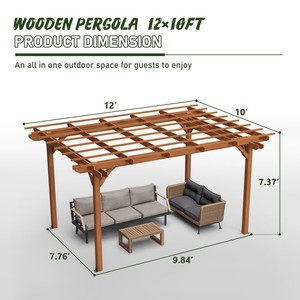 Pérgola Moderna de Madera para Exteriores de 12x10 Pies, de Madera de Abeto Sólido, Soporte para Plantas Trepadoras, para Jardín, Patio o Terraza, Impermeable y Duradera - Product Image 6