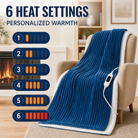 Plaid électrique de luxe en laine d'agneau côtelée bleu marine OEM, taille double/queen 72x84 pouces, contrôle numérique LED, sûr