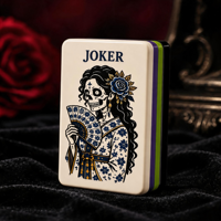 Ensemble de Mahjong Américain de Luxe Gothique avec Têtes de Mort, 160 Tuiles en Porcelaine Acrylique Bleues et Blanches, Idéal pour Cadeau d'Halloween, Vente en Gros