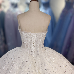 Vestido de Novia de Lujo Dy8502 con Lentejuelas, Color Caramelo, Hombros Descubiertos, Estilo Princesa, con Cuentas, para Fiesta Formal - Product Image 6