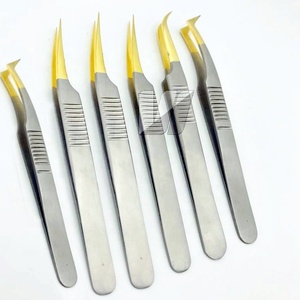 Pinzas de extensión de pestañas japonesas sostenibles de acero inoxidable al por mayor logotipo personalizado punta dorada agarre fuerte Tipo de Volumen - Product Image 1