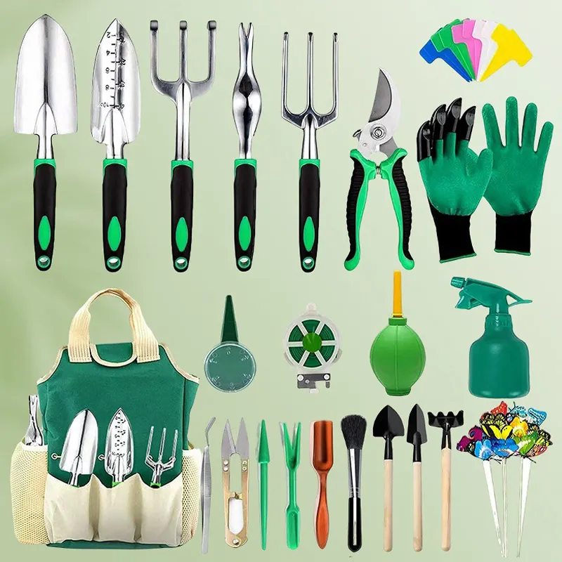 Conjunto de ferramentas manuais para jardim pequeno com saco de aço inoxidável com 23 peças