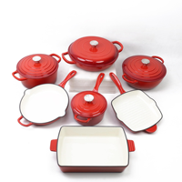 Ensemble de 7 ustensiles de cuisine en fonte émaillée bleue, antiadhésifs, casseroles et poêles en métal pour la cuisine à domicile
