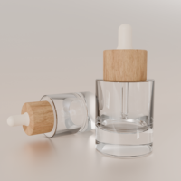 Flacons carrés transparents en verre de 30/50 ml avec bouchon en bois – Emballage vide pour soins naturels, finition mate, sérigraphie