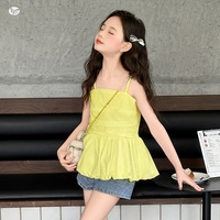 Vêtements d'été pour grandes filles, haut à volants jaune, short en jean, ensemble deux pièces