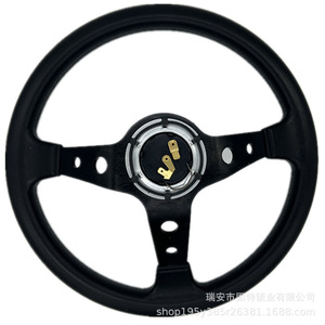 พวงมาลัยแต่งแบบกำหนดเอง ขนาด 14 นิ้ว 3 ก้าน สไตล์รถแข่ง สำหรับรถโกคาร์ท Wuling สีดำ - Product Image 1