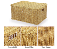 Panier de rangement en plastique tressé rectangulaire multi-usages, écologique, fait main, 3 pièces, avec couvercle et poignée, décoration d'intérieur, style nordique
