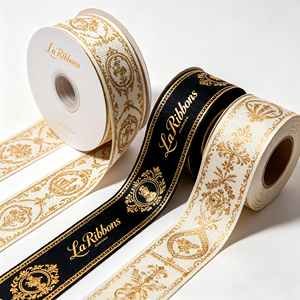 Ruban gros-grain floral vintage doré à motifs imprimés LaRibbons pour emballage cadeau, bouquets, boîtes de parfum et décoration de nœuds - Product Image 5