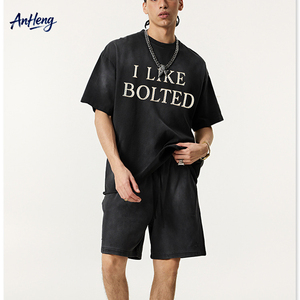 T-shirt noir surdimensionné pour homme AnHeng avec imprimé « I Like Bolted », style streetwear, manches courtes, jersey de coton, col rond - Product Image 1