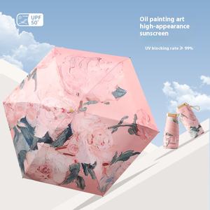 ร่มพับพับได้ห้าทบเพื่อความสวยงามแบบตะวันออกร่มกันแดดสีดำศิลปะภาพสีน้ำมันแบบพกพา - Product Image 3