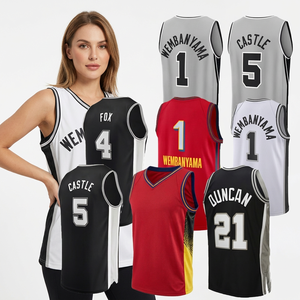 Camisetas de Baloncesto Personalizadas 100% Poliéster Sin Mangas Transpirables Cuello en V Corte Holgado Bordado con Nombre del Equipo Número del Jugador Plus - Product Image 3