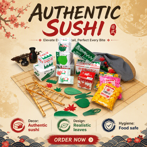 Hoja de Arce Japonesa de Plástico Momiji, Adorno para <span class=keywords><strong>Sushi</strong></span>, Decoración Verde de Cinco Puntas, Plato para Bento y Sashimi, Decoración de Temporada - Product Image 1
