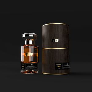 Kotak Parfum Mewah Desain Khusus Motif Kayu Cokelat Tua Bentuk Tabung Bulat untuk Kemasan Minyak Atsiri Kotak Parfum Mewah 50ml - Product Image 1