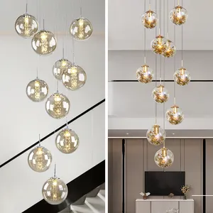 Italienischen Villa orb Glas Treppen Anhänger Hängen Licht lange Spirale Hängen lampen Moderne Glas Treppe Kronleuchter für Villa Home