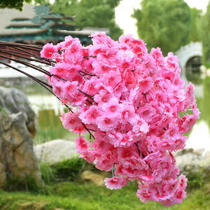 S02116 Bán Buôn Giá Rẻ Hồng Fake Silk Sakura Cây Hoa Gốc Nhân Tạo Cherry Blossom Cành Hoa Với Để Lại Cho Làm Cây - Product Image 1