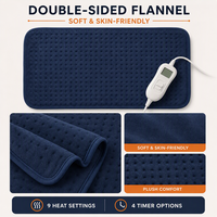Coussin chauffant électrique en polaire cristalline double face bleu marine, taille 30x60cm, 9 niveaux de chauffe, protection contre la surchauffe, lavable en machine