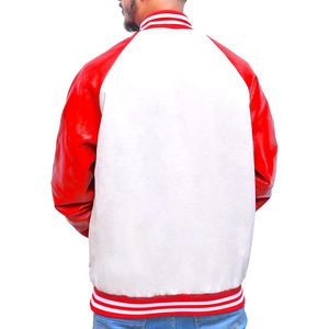Men's Varsity <b>Jacket</b> Wool Blend Red Leather Sleeve Preppy Style College <b>Jacket</b> Autumn Wear - Product Image 3