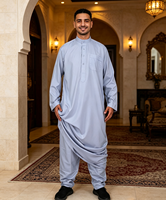 Ensemble de Qamis et pantalon pour homme musulman du Moyen-Orient, col montant, manches longues, robe islamique, tenue de prière de l'Aïd, Dishdasha, robe saoudienne