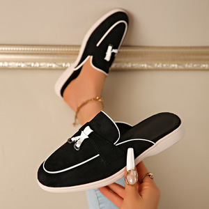 Cross-border Large-size Closed-toe Suede Tassel <b>Women</b> 26 Spring New Arrival Thick-soled Color-block Design European Mule - Product Image 2