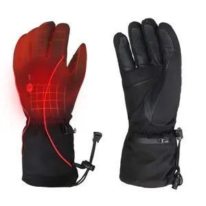 Guanti da sci in pelle nera impermeabili e antivento riscaldati per lo snowboard Touchscreen compatibile per l'inverno