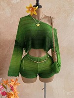 Ensemble short asymétrique tricoté respirant style européen et américain, épaules dénudées, pour femme – Nouvelle collection été tendance, le plus vendu