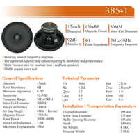 Haut-parleur de médium-grave dYD385-1 de 15 pouces, bobine vocale en cuivre de 50 mm, 8 ohms, 200 W-400 W, 92 dB, unité de woofer audio professionnel pour scène