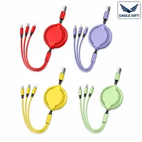 Câble de données en silicone rétractable portable OEM personnalisable, compatible voiture, Type-C 3-en-1, charge rapide 3A pour iPhone/microUSB