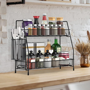 <b>Kitchen</b> Countertop Spice Rack Double Layer Detachable Metal <b>Storage</b> Organizer For Spices And Condiments - Product Image 1