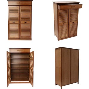 Brown bamboo louvered door cabinet with drawers and 5 shelves, multi-layer bamboo <b>shoe</b> <b>rack</b> storage cabinet - Product Image 5