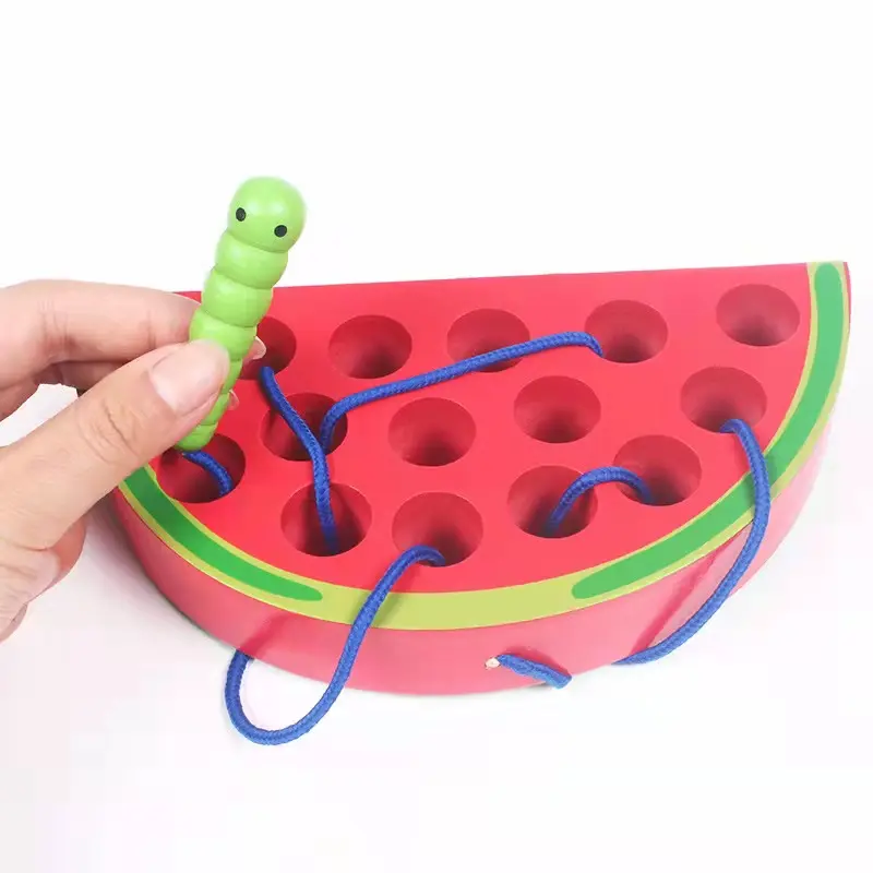 Commiki Montessori Houten Veter Vruchten Threading Speelgoed Zintuiglijke Hout Reizen Game Early Learning Onderwijs Gift Voor Peuters