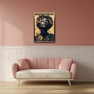 Golden Bloom Afrika Wanita Kecantikan Seni cetak di kanvas lukisan seni laris - Product Image 4