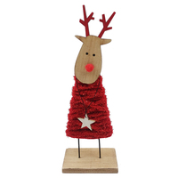 Décorations en bois personnalisables Oiseau de cerf en bois avec corps velouté enveloppé de laine avec base en bois drôle et mignon pour la décoration de Noël