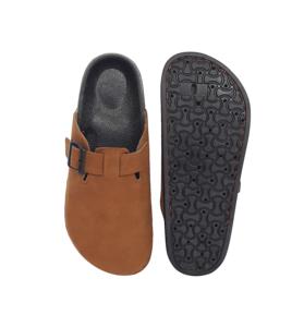 <b>Mens</b> Brown Suede Look Closed Toe Slip-On <b>Clogs</b> Adjustable Buckle Strap Casual Comfort Footwear - Product Image 1
