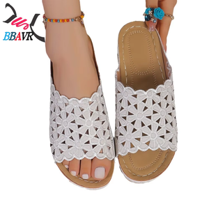 Sandalias de Plataforma con Cuña para Mujer, Tallas Grandes, Diseño Floral Calado, Cómodas, Antideslizantes, para Verano - Product Image 5