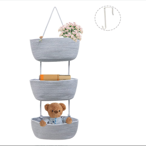LOW MOQ Cotton Rope Wall Hanging Baskets 3 Tier for Storage Bag,Over the Door Pocket Organizer,Door Hanging Organizer