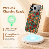 Coque de téléphone en liège écologique à motif floral européen, compatible avec la charge sans fil pour iPhone 16 17 18