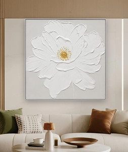 Peintures murales abstraites modernes, grandes, texturées, abstraites, en 3D, avec des fleurs blanches et un <span class=keywords><strong>centre</strong></span> doré, pour <span class=keywords><strong>la</strong></span> décoration du salon - Product Image 1