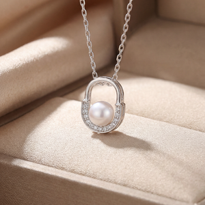 Trendy Oval Buckle CZ Pink Freshwater Pearl Pendant Necklace Silver Plated <b>Copper</b> Jewelry Hardware Style Choker for Women - Product Image 3