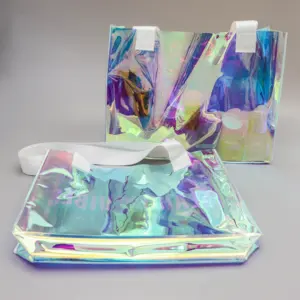 Bolsa de mano de estilo de vida de lujo con impresión personalizada bolsa de compras de plástico con mango bolsa de regalo holográfica