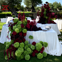Composition florale de luxe ZKAI, fleurs artificielles en hydrangea vert et rouge, arrangement de fleurs en tutu, chemin de table pour la décoration de mariage