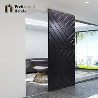 Prettywood לרעש נסתר רכבת מודרני שחור פנים עיצובים מוצק עץ הזזה אסם דלתות עבור בית