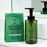 Distributeur de mousse en verre de haute qualité avec tablettes de lavage pour les mains, bouteilles de savon liquide colorées transparentes givrées